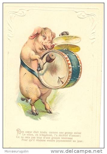 COCHONS )) PETIT COCHON MUSICIEN, (grosse Caisse), Gauffréen Série 205 - Pigs