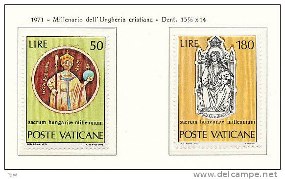 VATICANO 1971  MILLENARIO DELL´UNGHERIA CRISTIANA. SANTO STEFANO RE 979-1038. SERIE COMPLETA MNH** - Neufs