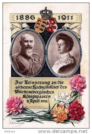 Wtb111/  WÜRTTEMBERG - Silberhochzeit Württemberger Königspaar 1911 (GA) - Ganzsachen