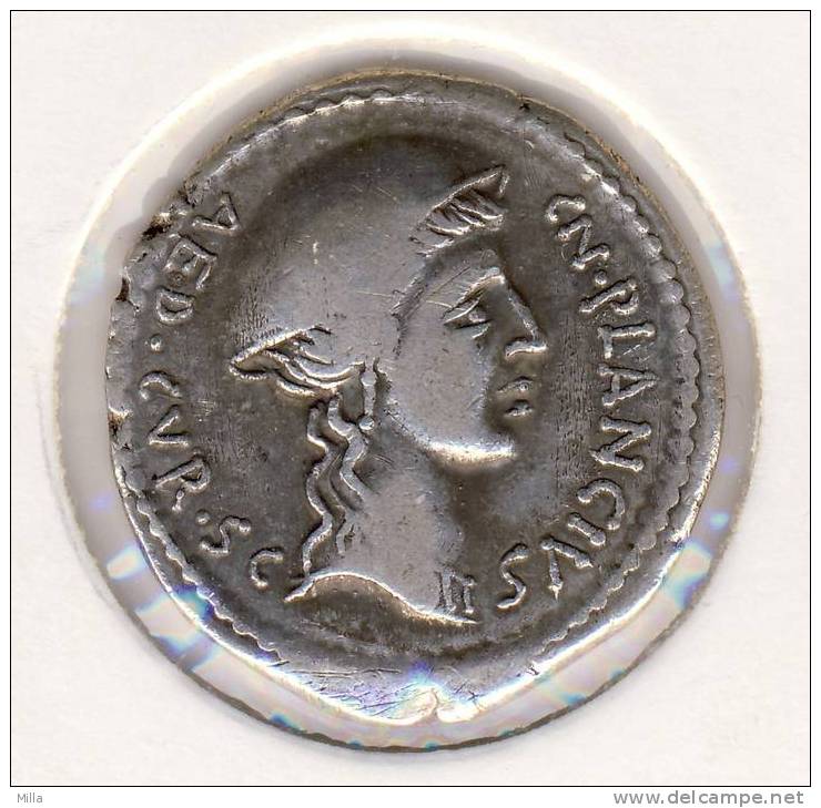 RARE ** CV. PLANCIVS AED.CVR. SC. ROMAN PLANCIUS DENAR 4 G. ROM 55 BC ** (2 SCAN)! SILVER, EXCELLENT CONTISION!! - Röm. Republik (-280 / -27)