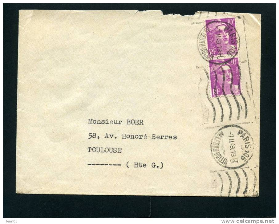 =*= Gandon 811x2 S/lettre Tarif 1er Juillet 49 2ème échelon Oblitération Mécanique Paris 105>>>>Toulouse 7-11-1949 =*= - Covers & Documents