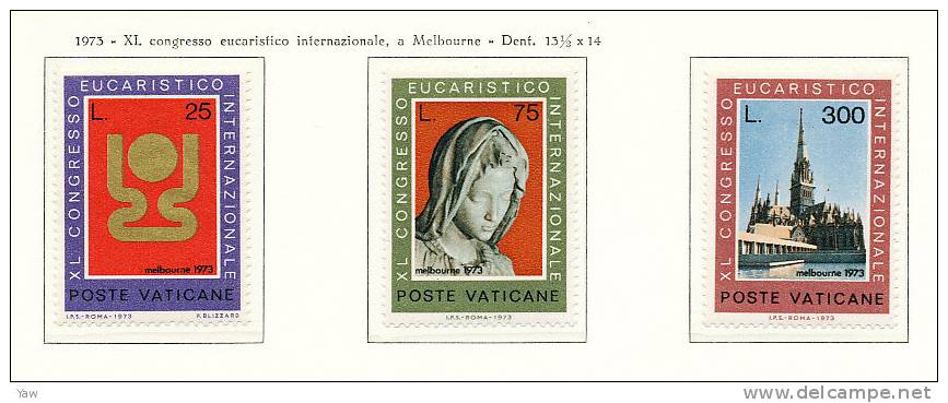 VATICANO 1973  CONGRESSO EUCARISTICO INTERNAZIONALE A MELBOURNE. SERIE COMPLETA MNH** - Neufs