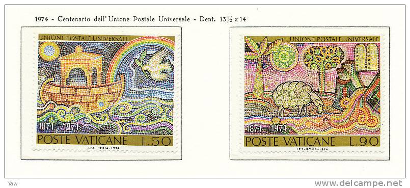 VATICANO 1974  CENTENARIO DELL´UNIONE UNIVERSALE POSTALE UPU. SERIE COMPLETA MNH** - Nuevos