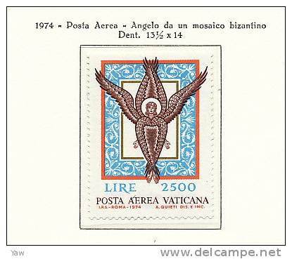 VATICANO 1974  POSTA AEREA: ANGELO DA UN MOSAICO DELLA BASILICA DI SAN MARCO - VENEZIA. MNH** - Poste Aérienne