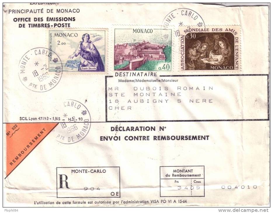 MONACO-LETTRE POUR UN ENVOI EN CONTRE REMBOURSEMENT -FORMULE N°1418 R - Poststempel