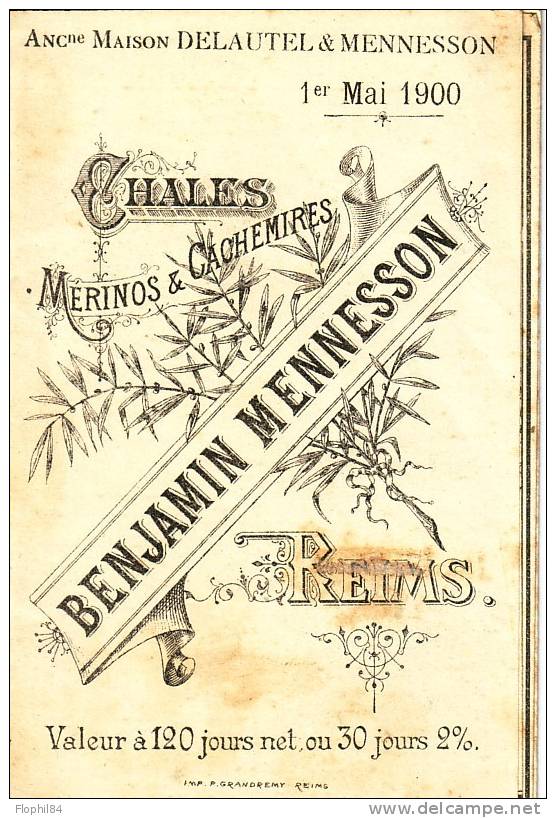 MARNE-REIMS-PRIX COURANT 1-5-1900 -CACHEMIRES & MERINOS -BENJAMIN MENNESSON - Publicités