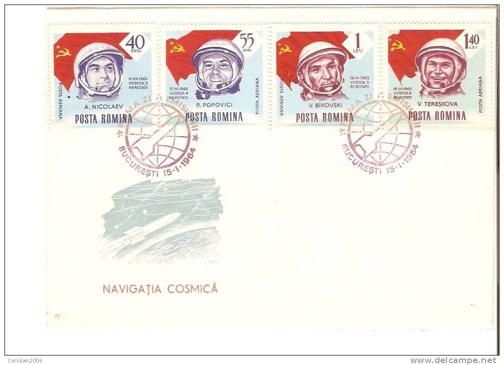 Romania FDC 1964 / Cosmic Navigation (Gagarin, Glenn, Titov Etc)/ Set X 3 / Perforated - Europe