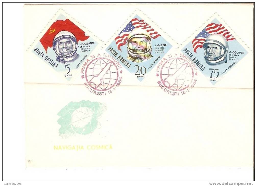 Romania FDC 1964 / Cosmic Navigation (Gagarin, Glenn, Titov Etc)/ Set X 3 / Perforated - Europe