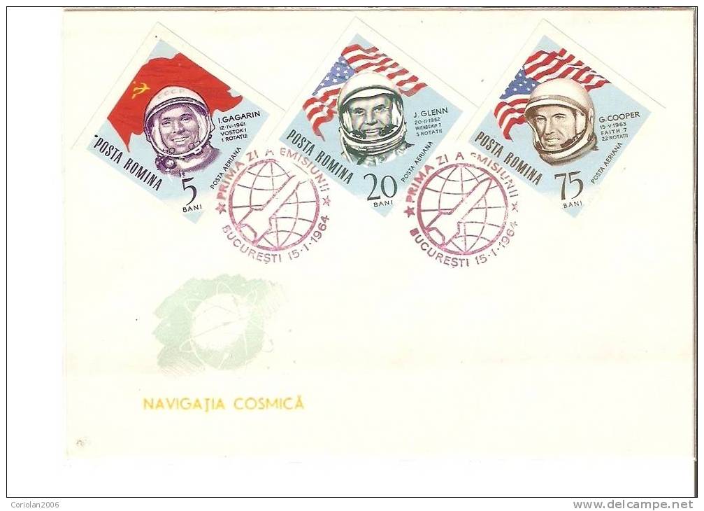Romania FDC 1964 / Cosmic Navigation (Gagarin, Glenn, Titov Etc)/ Set X 3 / Imperforated - Europa