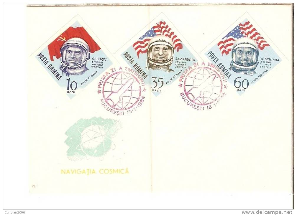 Romania FDC 1964 / Cosmic Navigation (Gagarin, Glenn, Titov Etc)/ Set X 3 / Imperforated - Europe