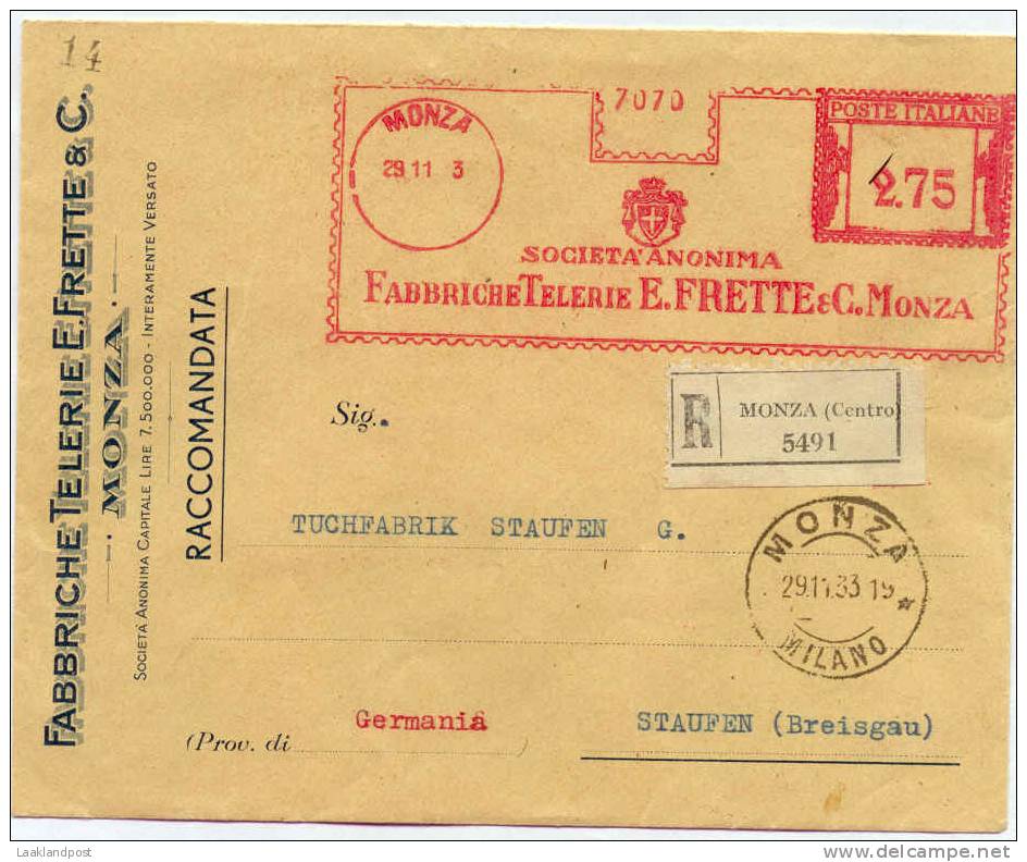 Italy R- Firm Cover Monza Meter Fabriche Telerie E. Frette  Sealed Backside To Staufen (Breisgau) (E824) - Textile