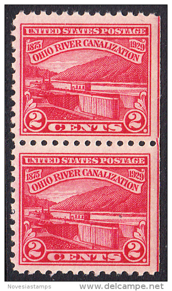 !a! USA Sc# 0681 MNH Vert.PAIR (right Side Cut) - Ohio River Canalization - Unused Stamps