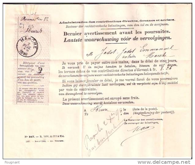 BELGIQUE:Marche. (Luxembourg):1890:Lettre De MARCHE Pour MARCHE.Belle Oblitération:Marche. - Autres & Non Classés