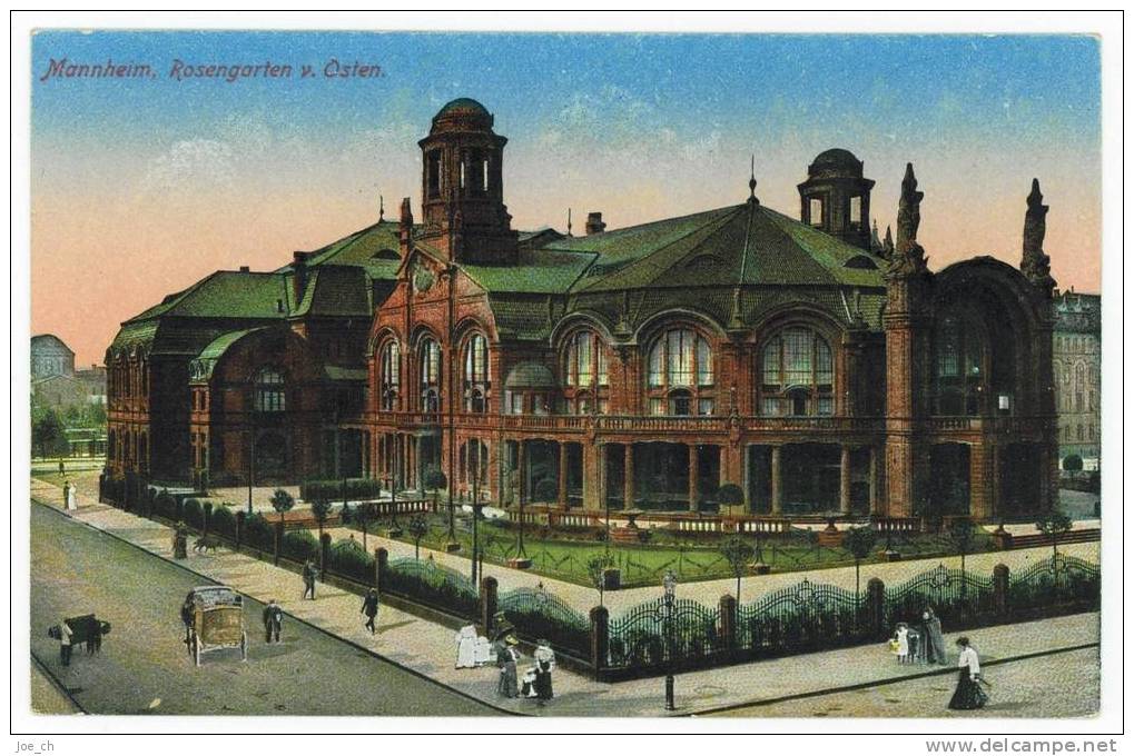 5 AKs Mannheim: Rosengarten Von Osten, Friedrichsplatz Und Wasserturm, Schloss, Paradeplatz U. Kaufhaus, Rheinbrücke - Mannheim