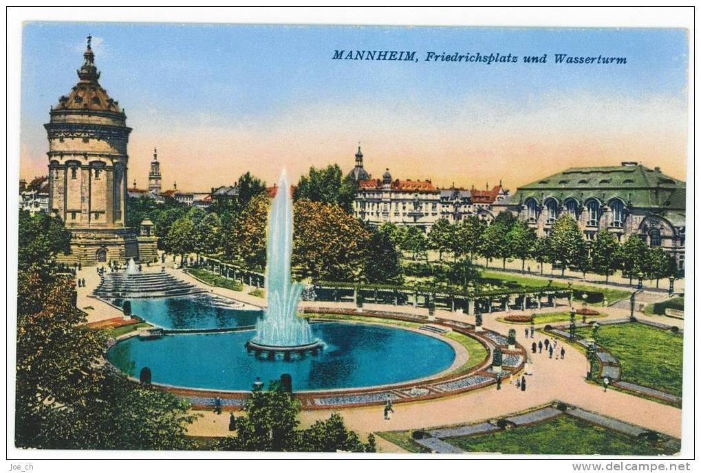 5 AKs Mannheim: Rosengarten Von Osten, Friedrichsplatz Und Wasserturm, Schloss, Paradeplatz U. Kaufhaus, Rheinbrücke - Mannheim