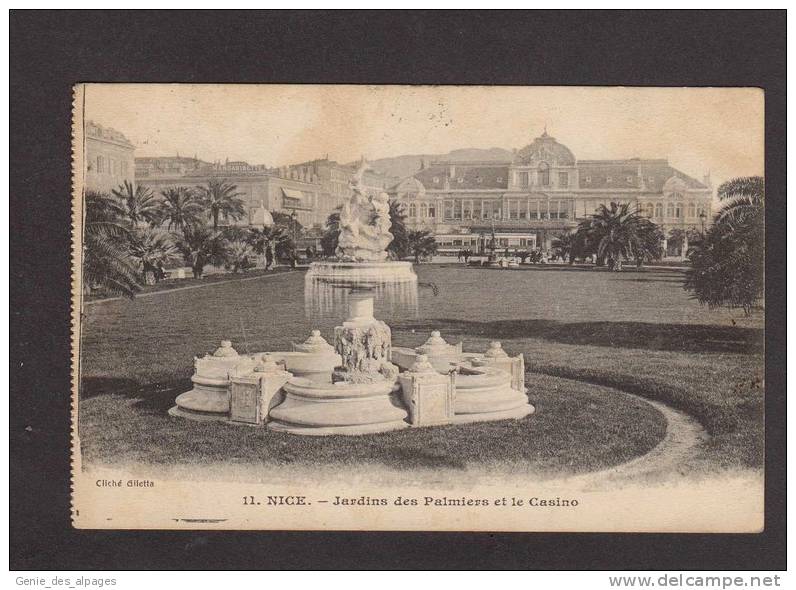 06 NICE, Jardins Des Palmiers Et Casino, Ed Giletta, Voyagé En 1911, Bon état, Issue D'un Carnet - Lotes Y Colecciones