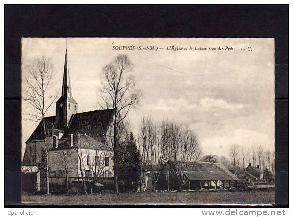 77 SOUPPES SUR LOING Eglise, Lavoir, Vue Générale, Prise Des Prés, Ed LC, 191? - Souppes Sur Loing