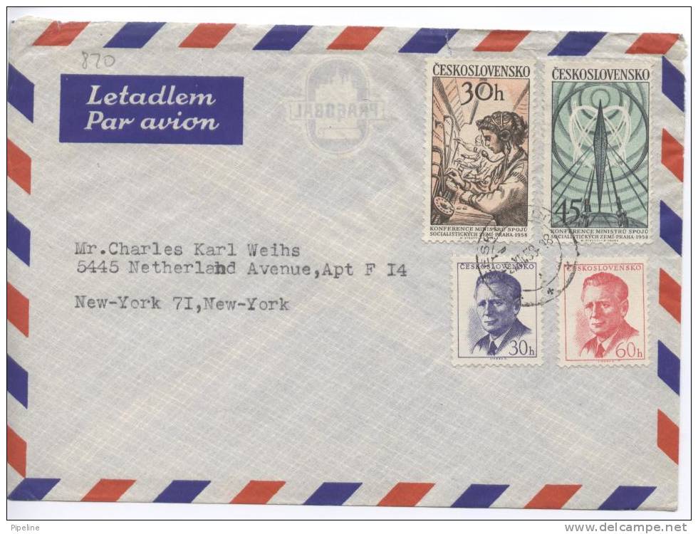 Czechoslovakia Air Mail Cover Sent ToUSA  9-12-1958 Very Nice Item - Airmail