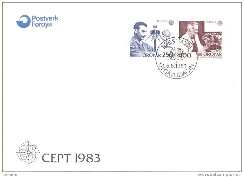 Faroe Islands / Foroyar-Denmark  Nobel Prizewinners \"Europa Cept\" Scott 95-6/ Michel 84-5 FDC 1983 - 1983