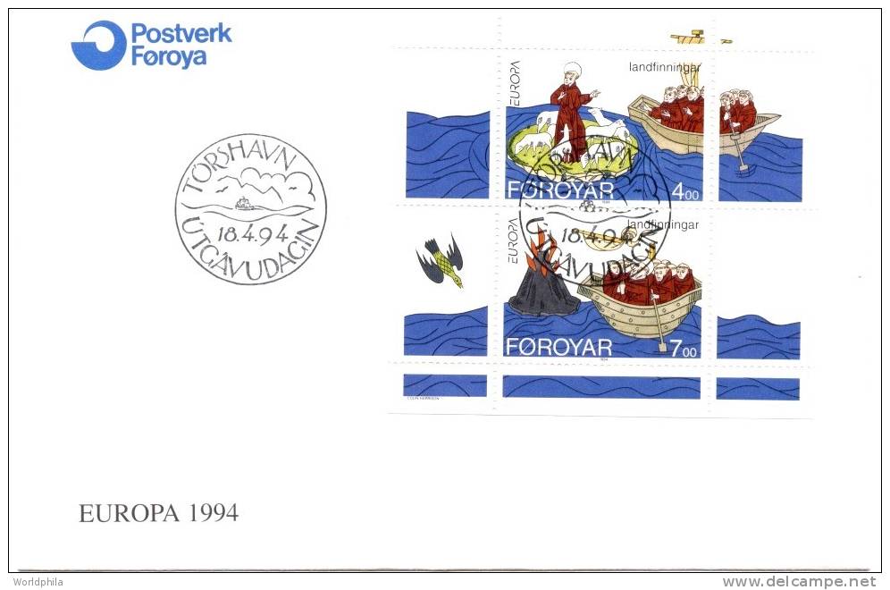 Faroe Islands/Foroya-Denmark,  Voyages Of St. Brendan Scott MS A./ Michel Bl#7 FDC 1994 - 1994