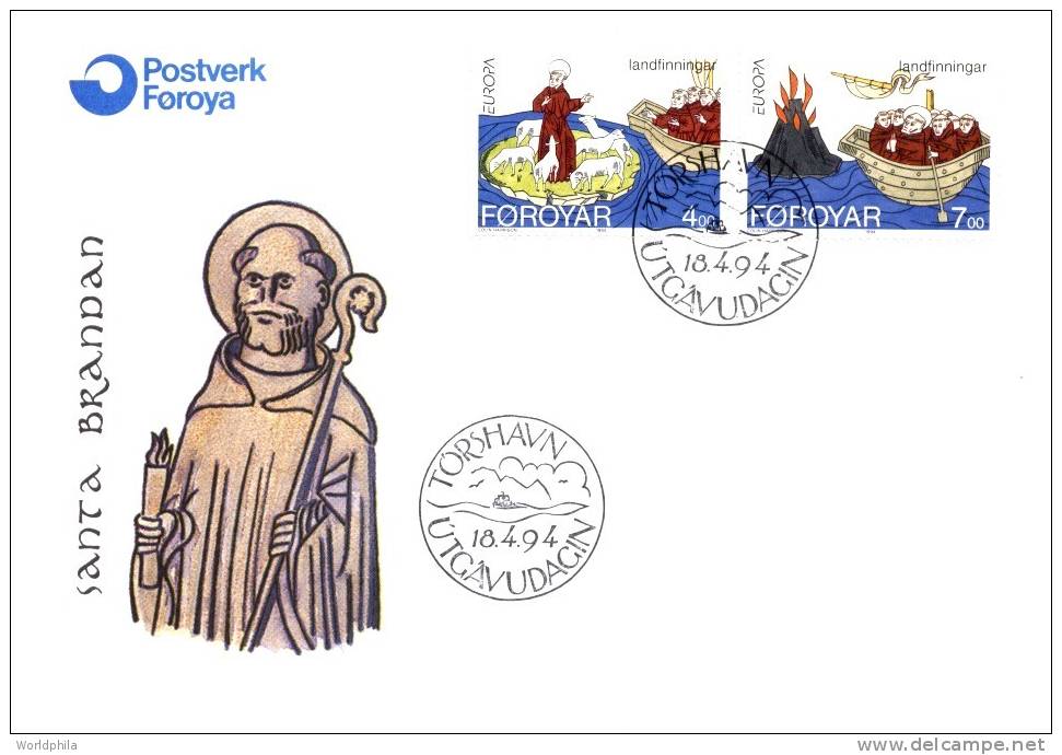 Faroe Islands/Foroya-Denmark,  Voyages Of St. Brendan Scott 264-5./ Michel 260-1 FDC 1994 - 1994