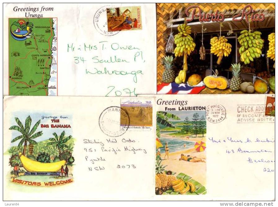 4 Cover &  Postcards On Bananas - 4 Carte Et Envelope De Bananes - Landwirtschaftl. Anbau