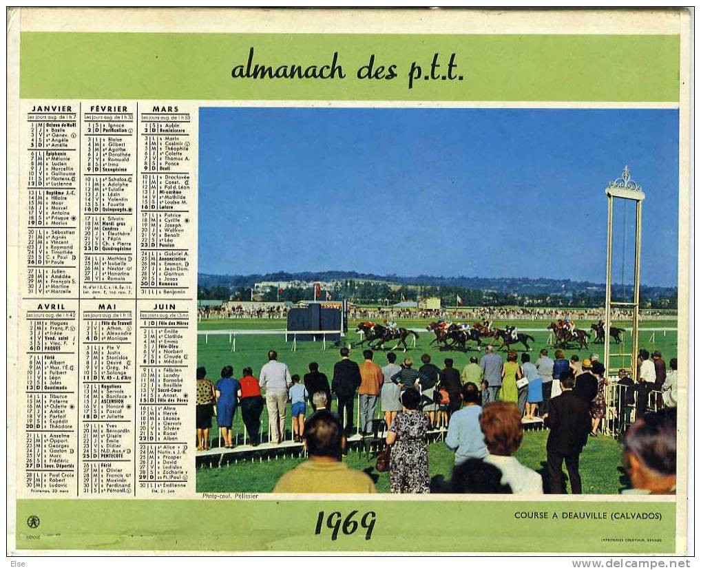CALENDRIER ORIGINAL ANNEE 1969  -  COURSE A DEAUVILLE  &  VERS LE BREVENT  -  PAGES DU DEPARTEMENT 24 - Tamaño Grande : 1961-70