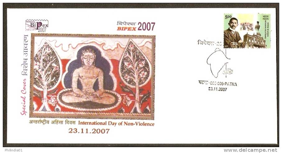 India 2007 International Non-Violence Day, Apostles Of Non-Violence Mahavir & Gandhi Special Cover # 7437 - Buddhism