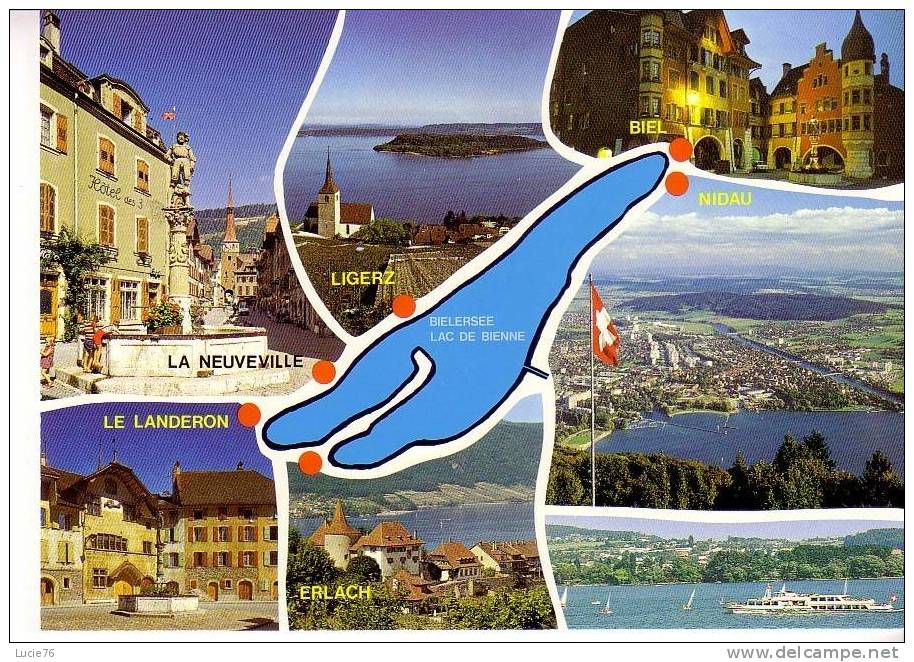 REGION Du LAC De BIENNE -  BIELERSEE -  7 Vues : La NEUVEVILLE, LIGERZ, BIEL, Le LANDERON, ERLACH, NIDAU - Bienne