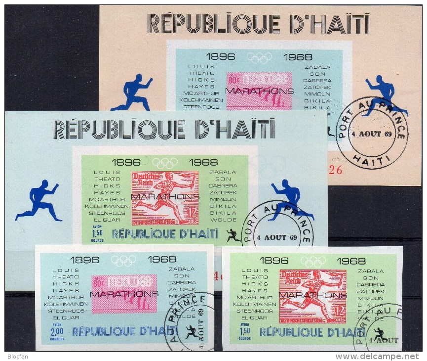 Marken Olympiasieger 1896-1968 Haiti 1045+47,Block 36+38 O 22€ Marathon - Haiti