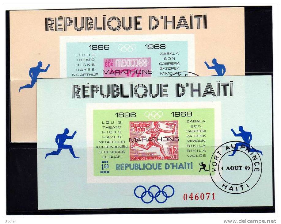 Marken Olympiasieger 1896-1968 Haiti 1045+47,Block 36+38 O 22€ Marathon - Haïti