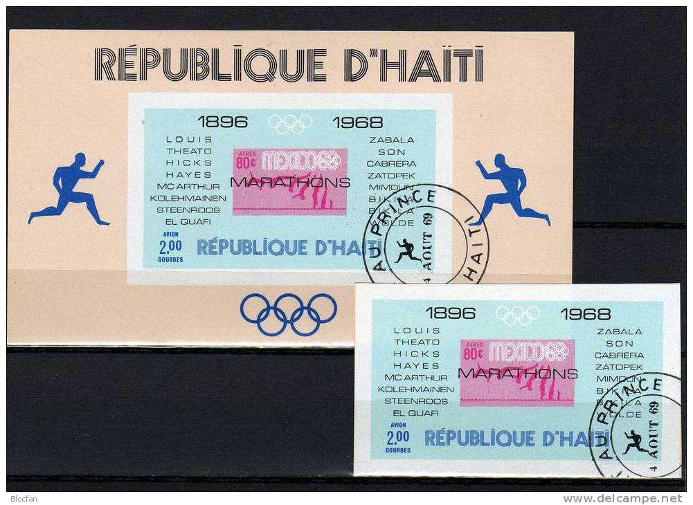 Marken Olympiasieger 1896-1968 Haiti 1045+47,Block 36+38 O 22€ Marathon - Haití