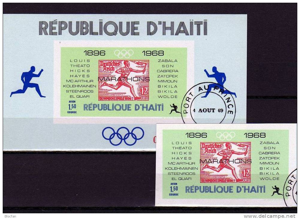 Marken Olympiasieger 1896-1968 Haiti 1045+47,Block 36+38 O 22€ Marathon - Haiti