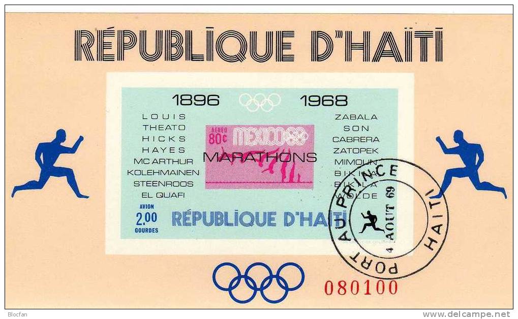 Olympiasieger 1896-1968 Mexiko 1241 Haiti 1047 Als Block 38 O 6€ Marathon Bloque M/s Sport Bloc Olympic Sheet Bf Caribic - Mexico