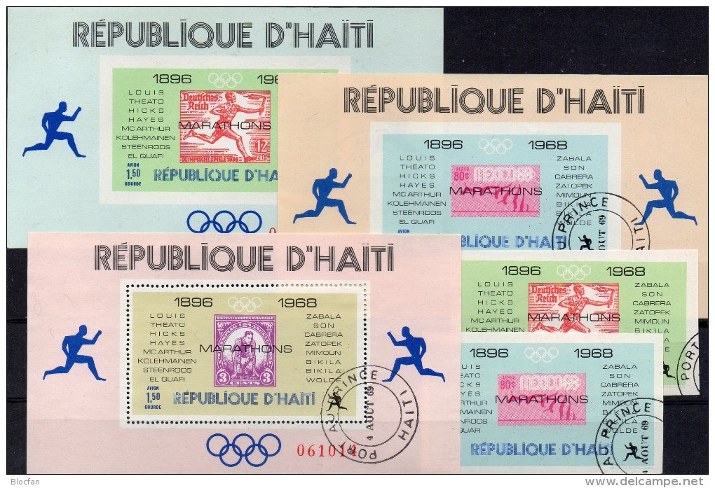 Marathon USA #349 DR 613 Mexiko 1241 Olympia-Sieger 1968 Haiti 1045,47,Block 35,36+38 O 28€ Stamp On Stamp Sheet Caribic - Blokken & Velletjes