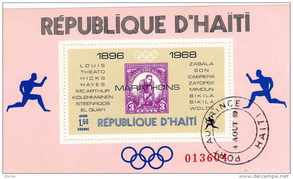 Marathon USA #349 DR 613 Mexiko 1241 Olympia-Sieger 1968 Haiti 1045,47,Block 35,36+38 O 28€ Stamp On Stamp Sheet Caribic - Blokken & Velletjes