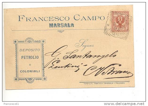 $-250 Sicilia MARSALA Pubblicitaria Campo 1903 Viaggiata - Marsala