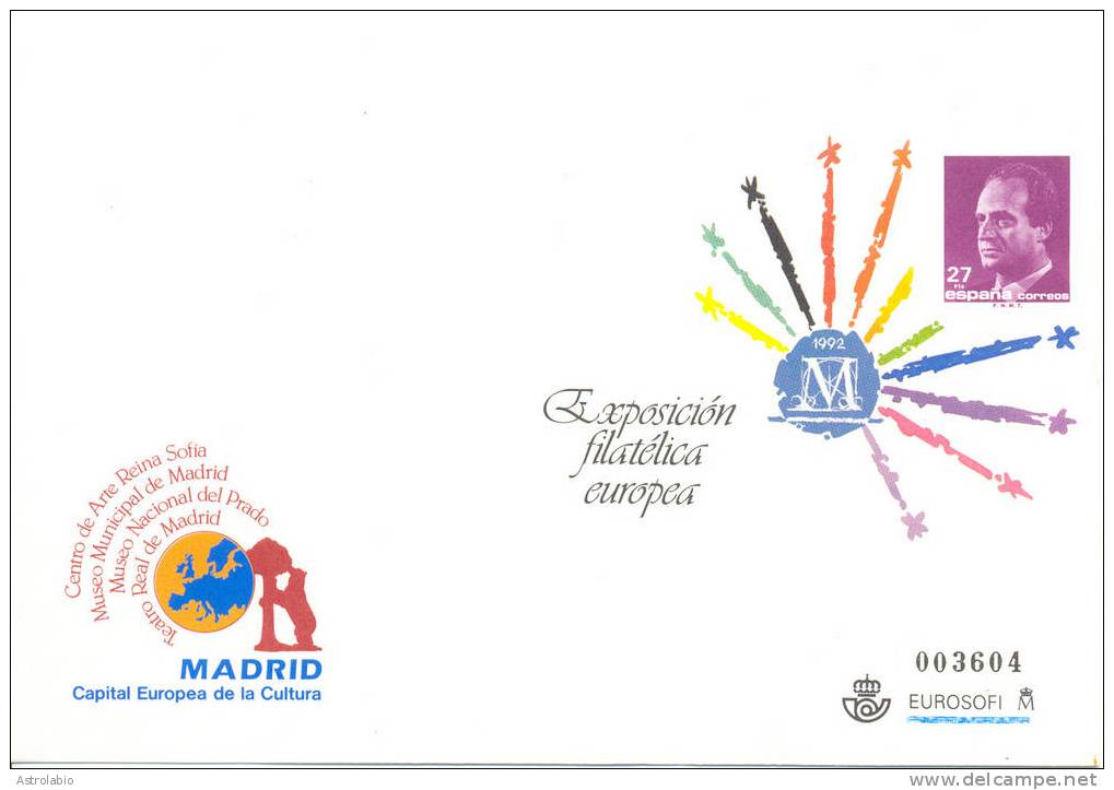 Espagne 1992 Entiers Enveloppes (2) " Madrid Capitale Européenne De La Culture " Musées, Edifil 17/8 - Institutions Européennes