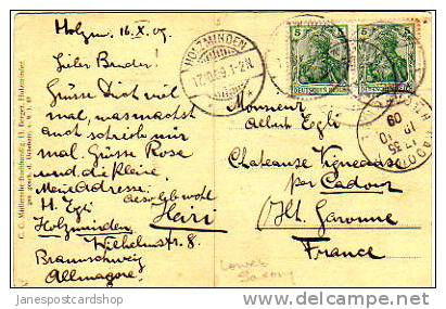 HOLZMINDENa.d.Weser Herzog L- Baugerwerkschule - Used 1909 To FRANCE - - Deutschland - Holzminden