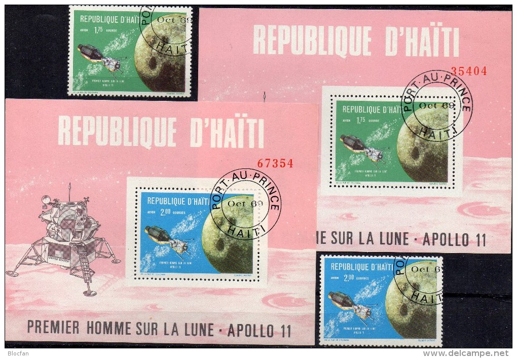 USA-Mondlandung Apollo 11 Umkreist Den Mond Haiti 1088/9+Block-Paar 39/40 O 12€ Bloque Blocs M/s Space Sheets Bf America - Haïti
