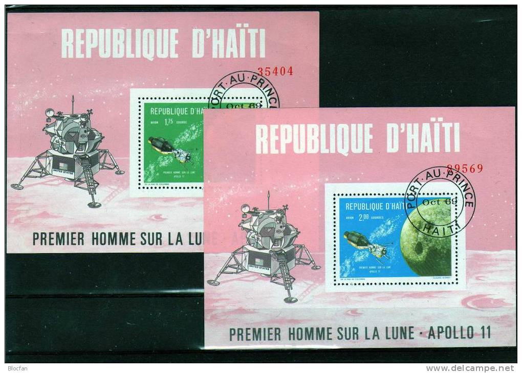 USA-Mondlandung Apollo 11 Umkreist Den Mond Haiti 1088/9+Block-Paar 39/40 O 12€ Bloque Blocs M/s Space Sheets Bf America - Haití