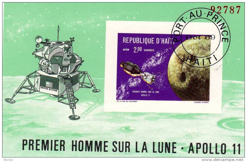 Apollo 11 Umkreist Den Mond Haiti Block 42 O 3€ USA-Raumfahrt 1.Mondlandung 1969 Bloque Hojas M/s Space Sheet Bf America - Sud America