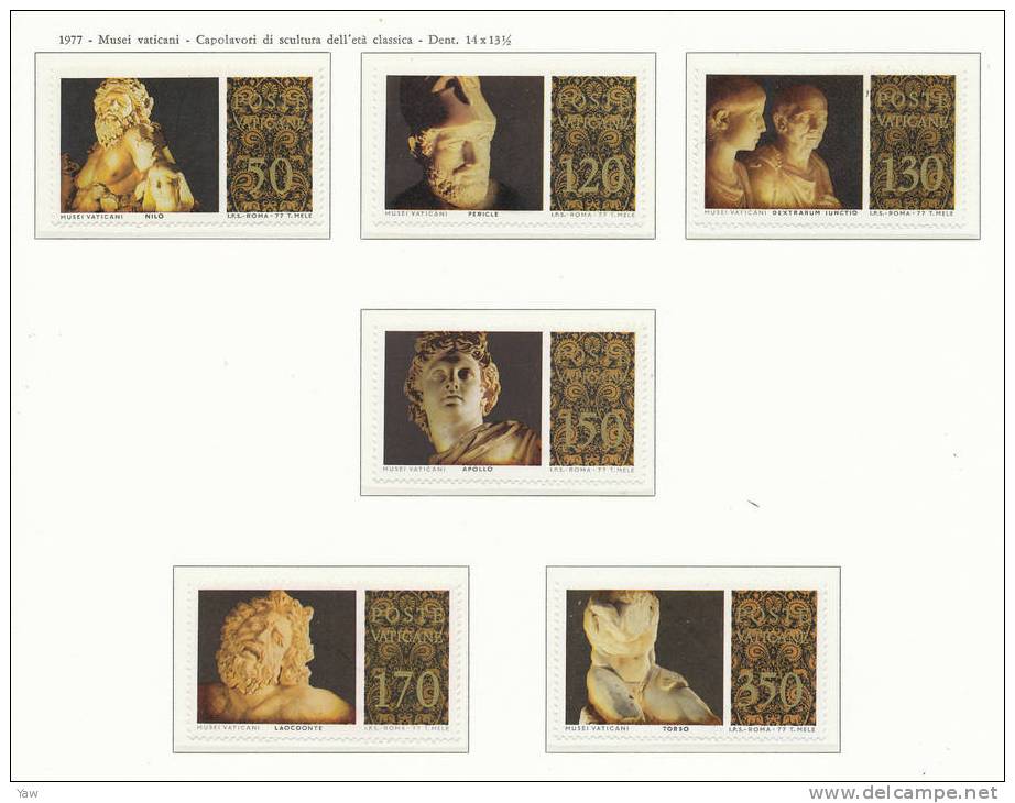 VATICANO 1977 MUSEI VATICANI. SCULTURE DELL´ETÀ CLASSICA. SERIE COMPLETA MNH** - Ungebraucht