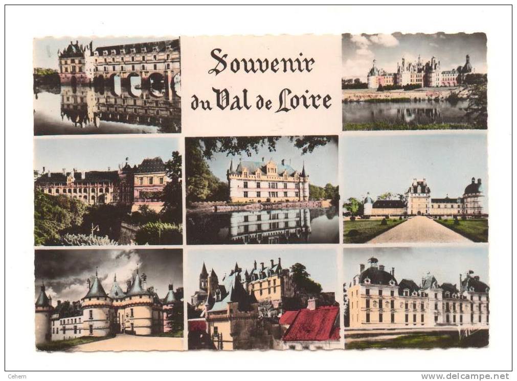 SOUVENIR DU VAL DE LOIRE 37 41 36 MULTIVUES CHATEAUX  CPSM DENTELEE - Centre-Val De Loire