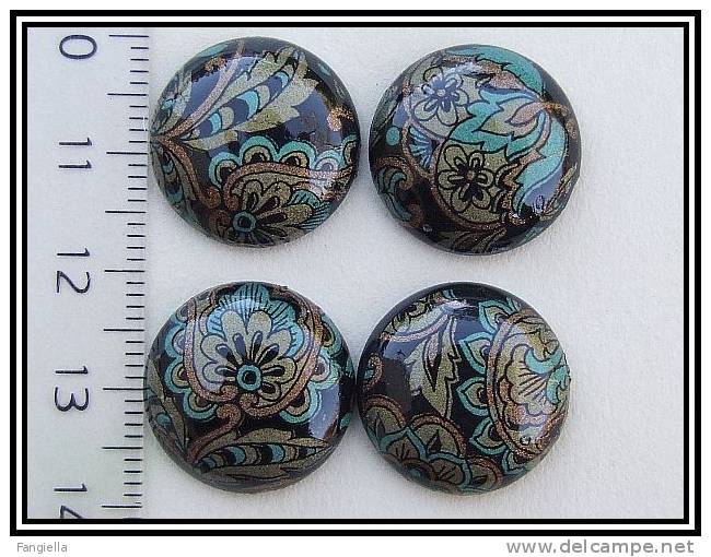 Cabochon Multicolore Sur Fond Noir Environ 18mm - Perles