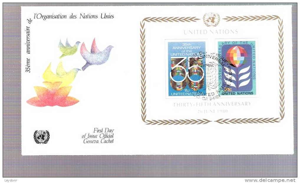 FDC United Nations - Souvenir Sheet 35th Anniversary Of The U.N. 1980 - Other & Unclassified