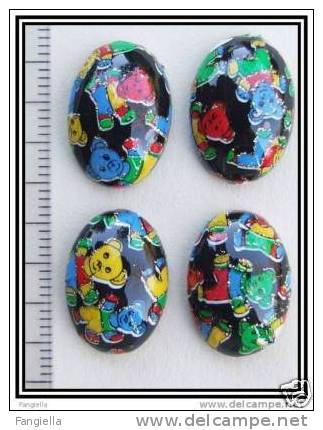 Cabochon Oursons "Teddy Bear" Sur Fond Noir Environ 18x13mm - Perles