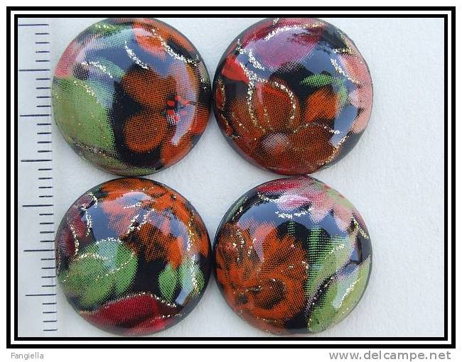 Cabochon Fleurs Sur Fond Noir Environ 18mm - Perles