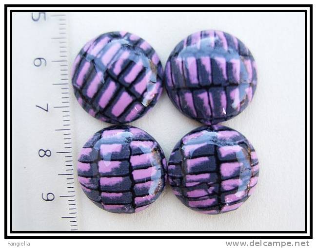 Cabochon Mosaïque Parme Sur Fond Noir Environ 20mm - Perles