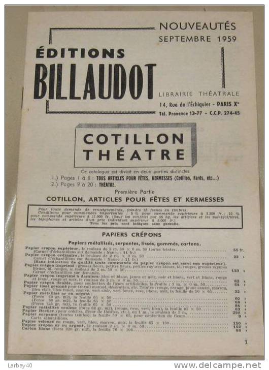 Catalogue Editions Billaudot Cotillon Theatre 1959 -c5 - Andere & Zonder Classificatie